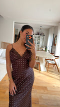 Robe longue à pois marron