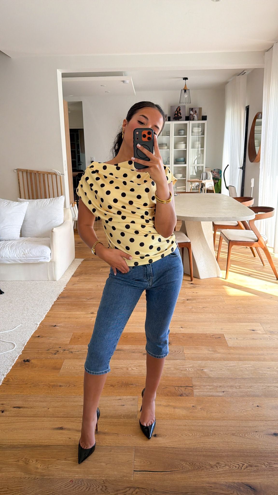 Top à pois jaune