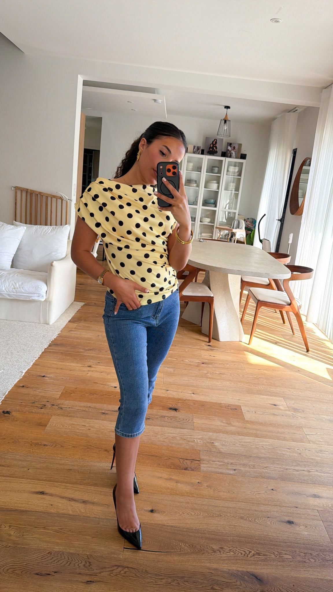 Top à pois jaune