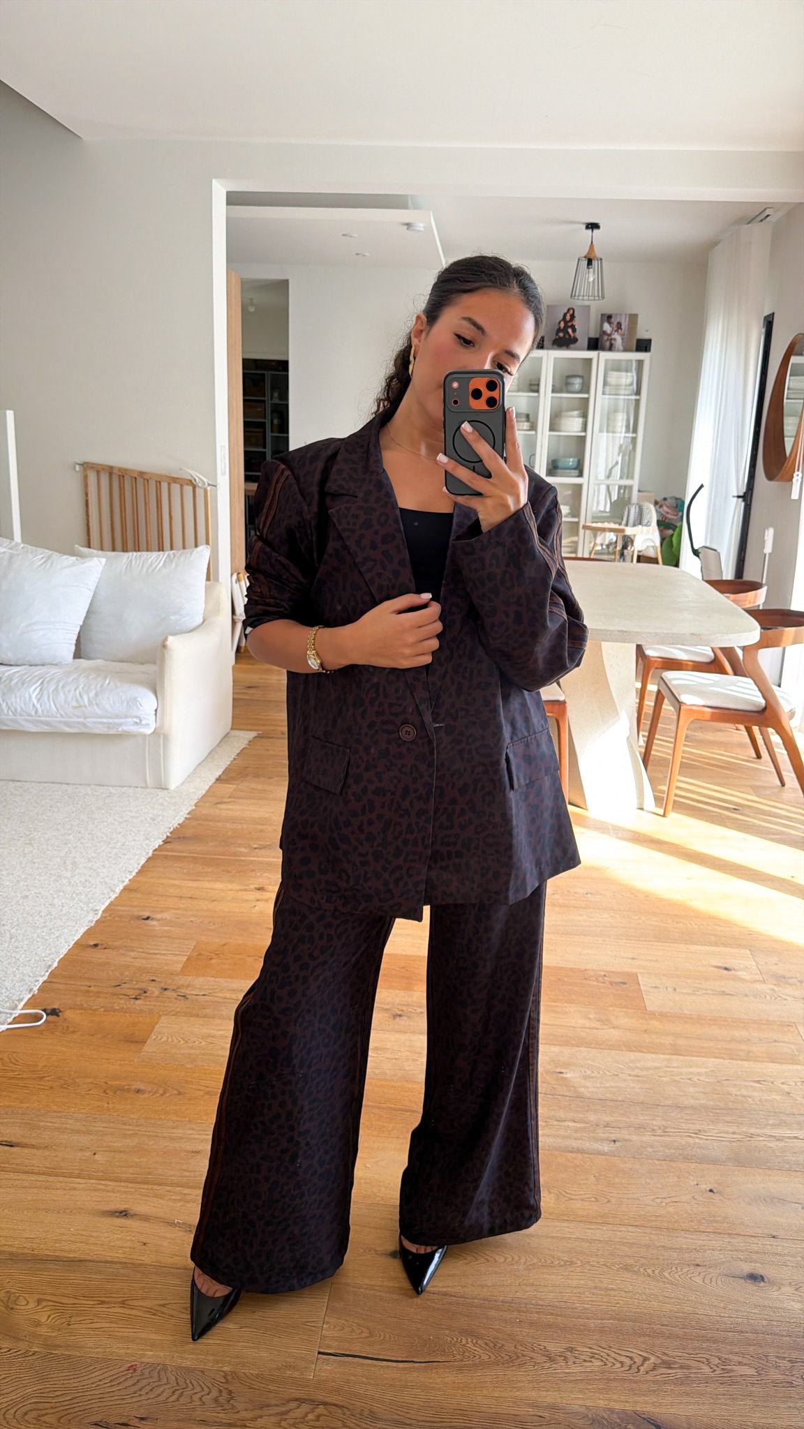 Ensemble tailleur léopard à bande marron