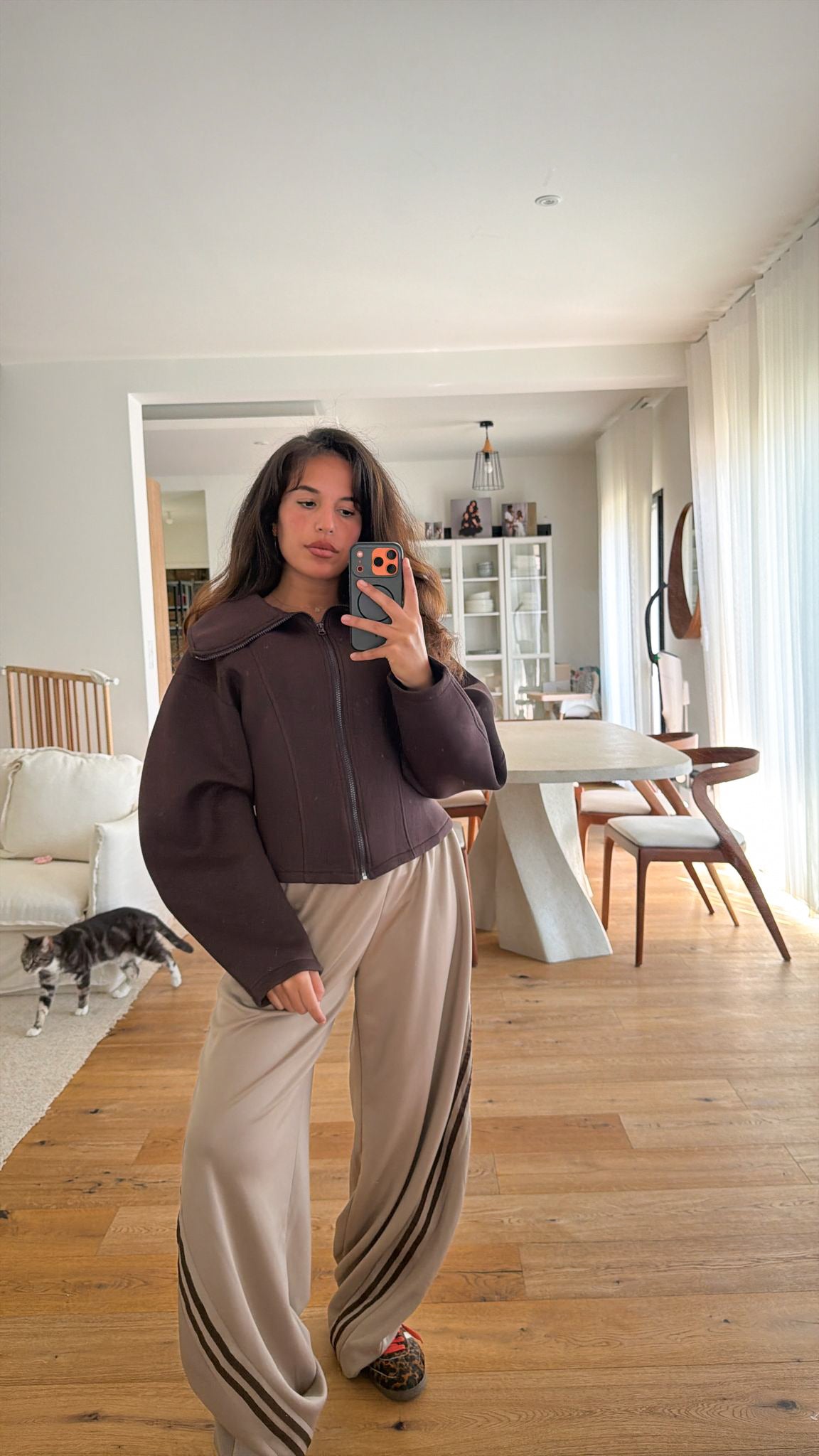 Veste bombé à zip marron