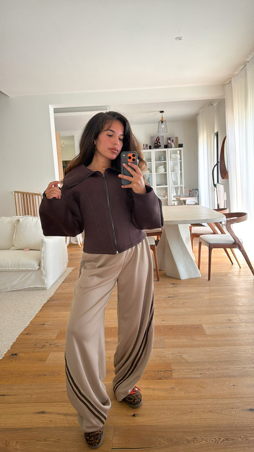 Veste bombé à zip marron