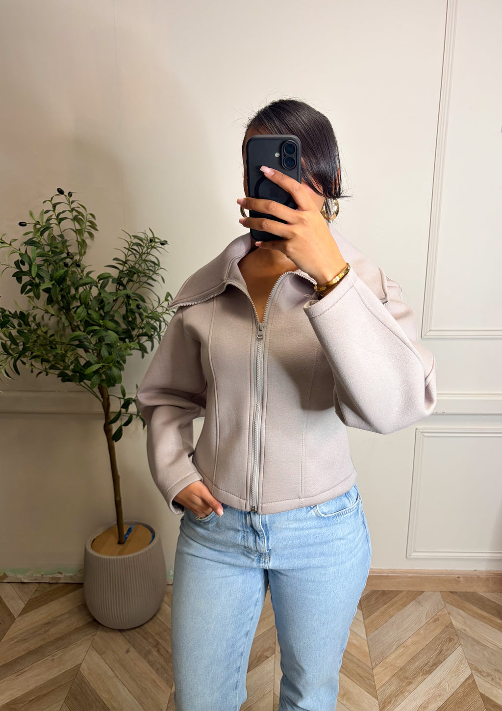 Veste bombé à zip taupe