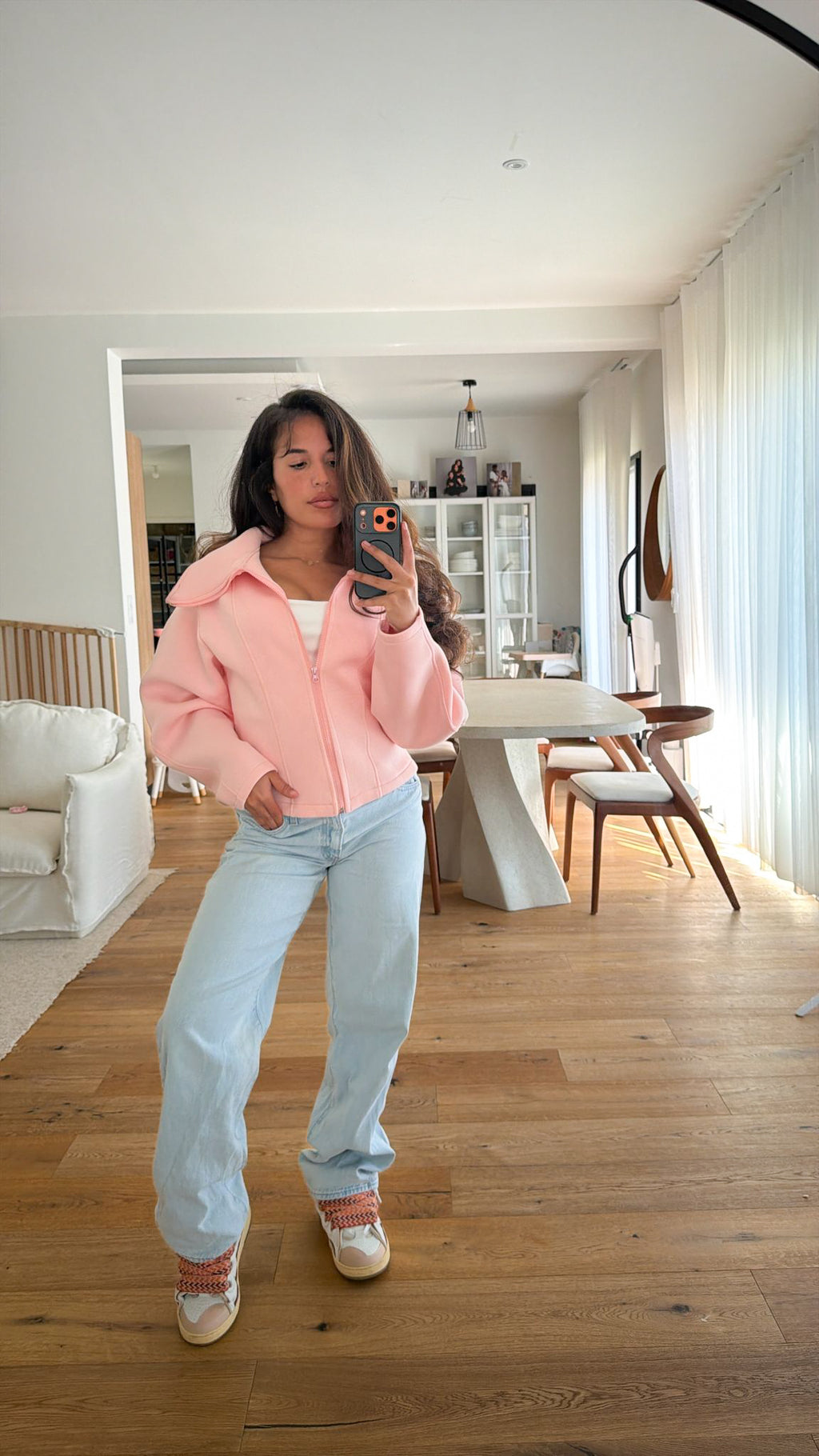 Veste bombé à zip rose