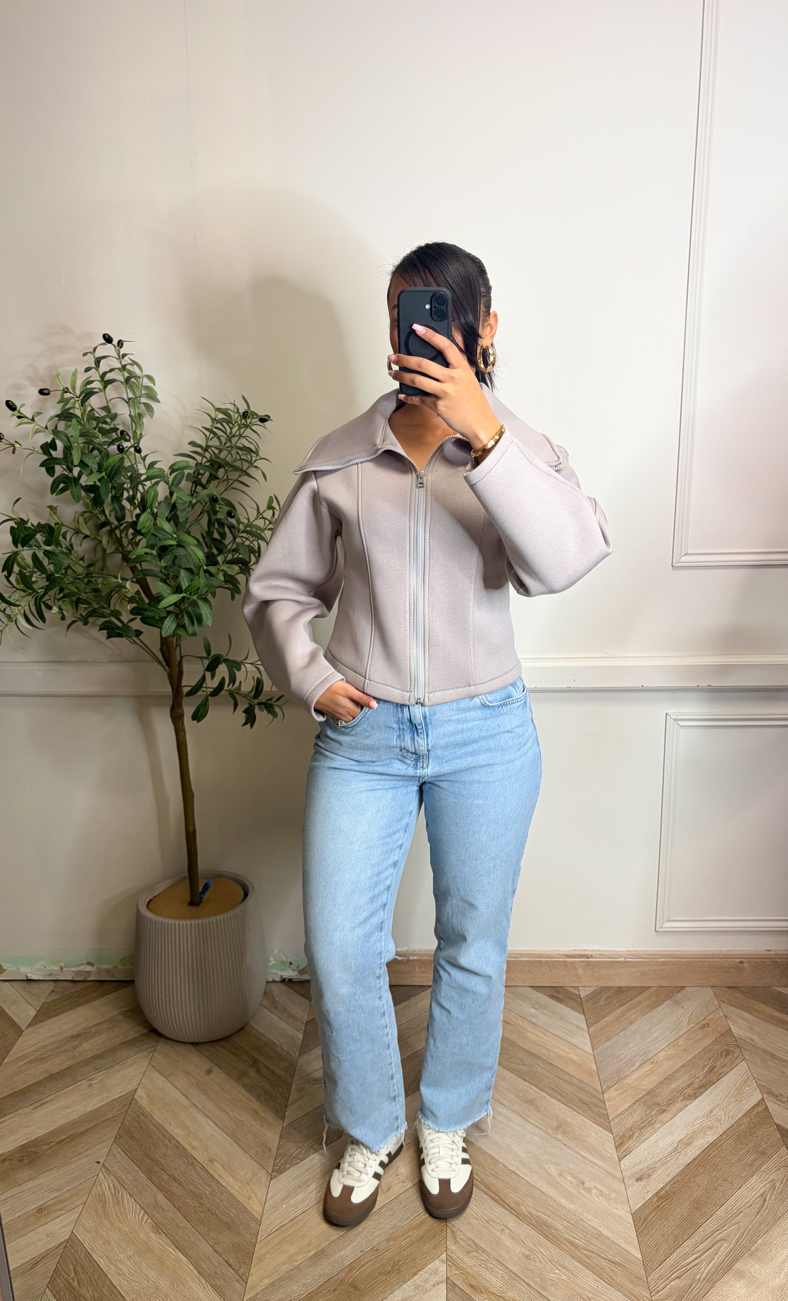 Veste bombé à zip taupe