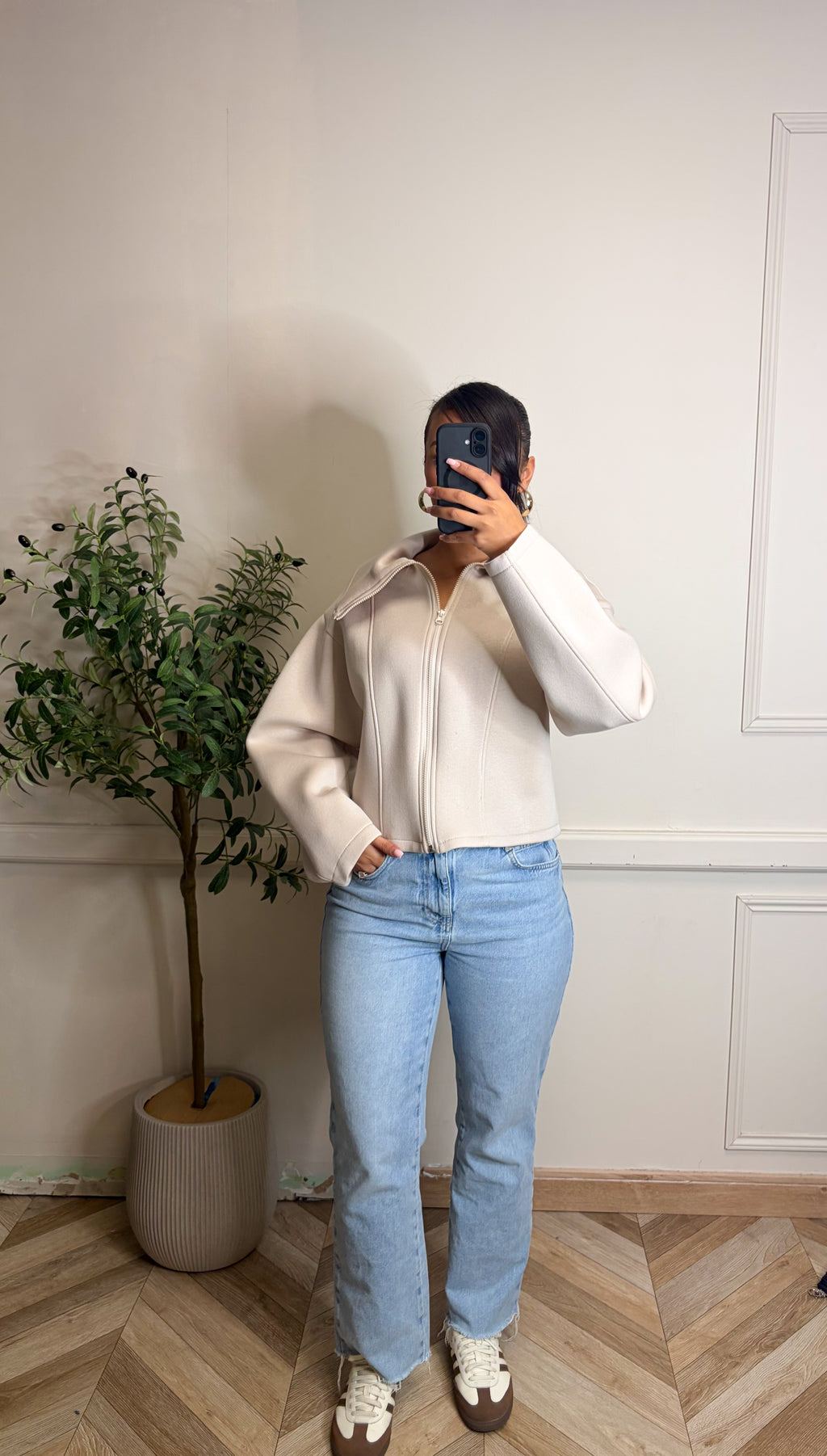 Veste bombé à zip beige