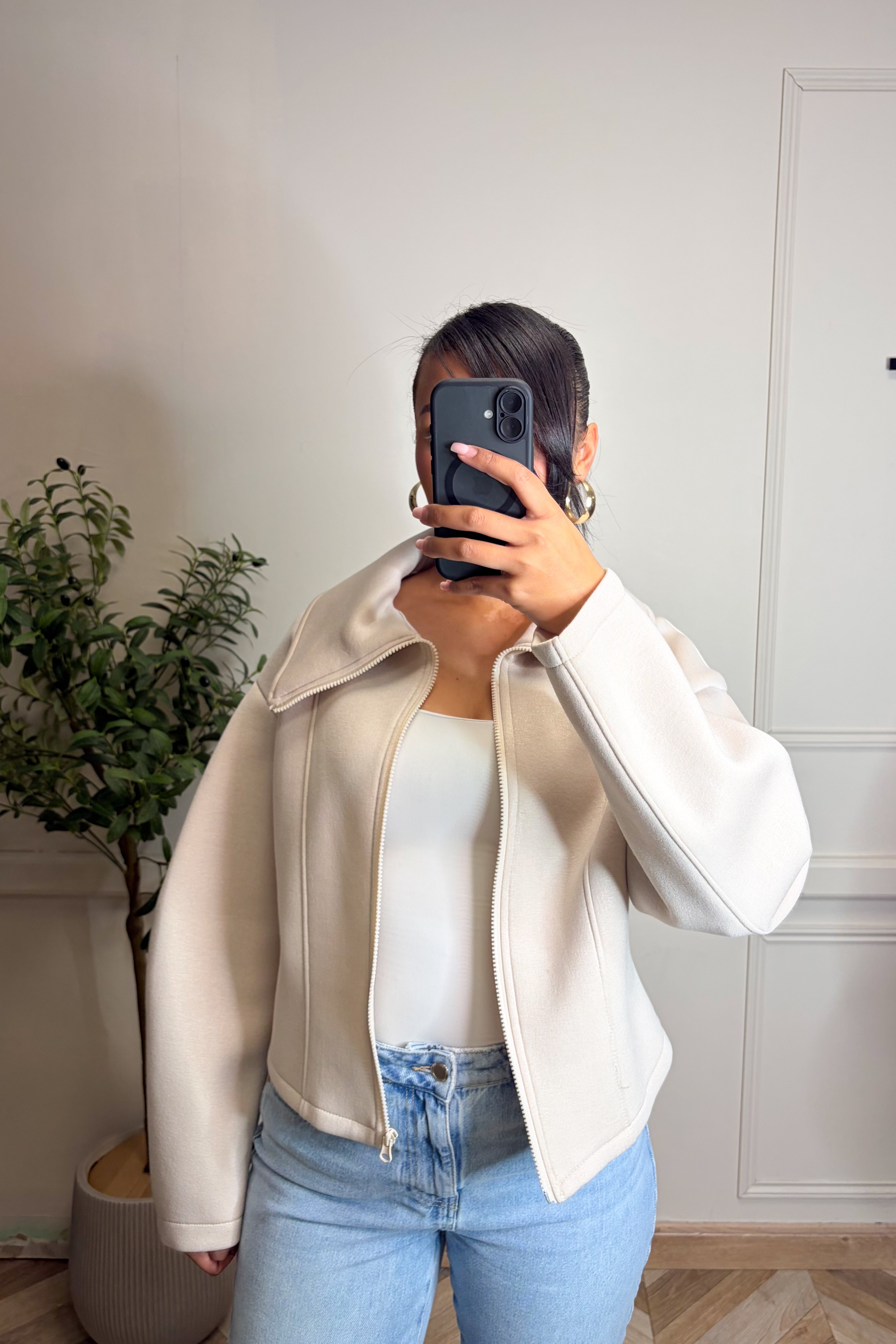 Veste bombé à zip beige