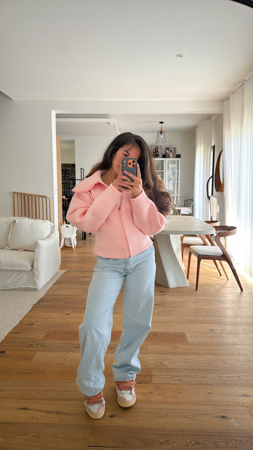 Veste bombé à zip rose
