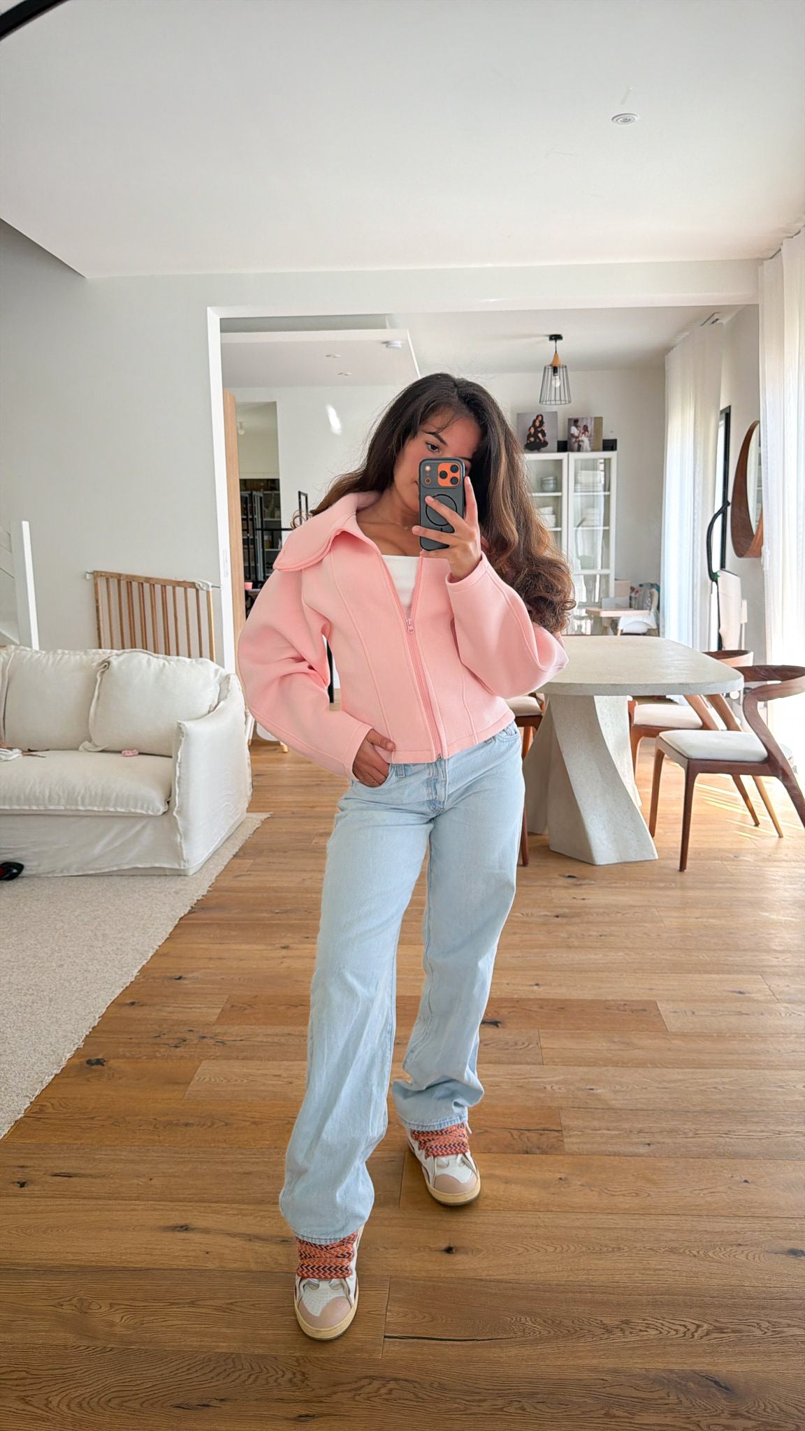 Veste bombé à zip rose