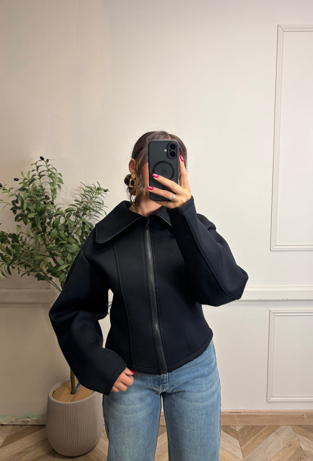 Veste bombé à zip noir