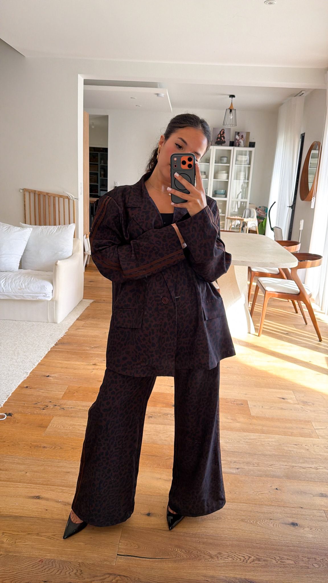 Ensemble tailleur léopard à bande marron