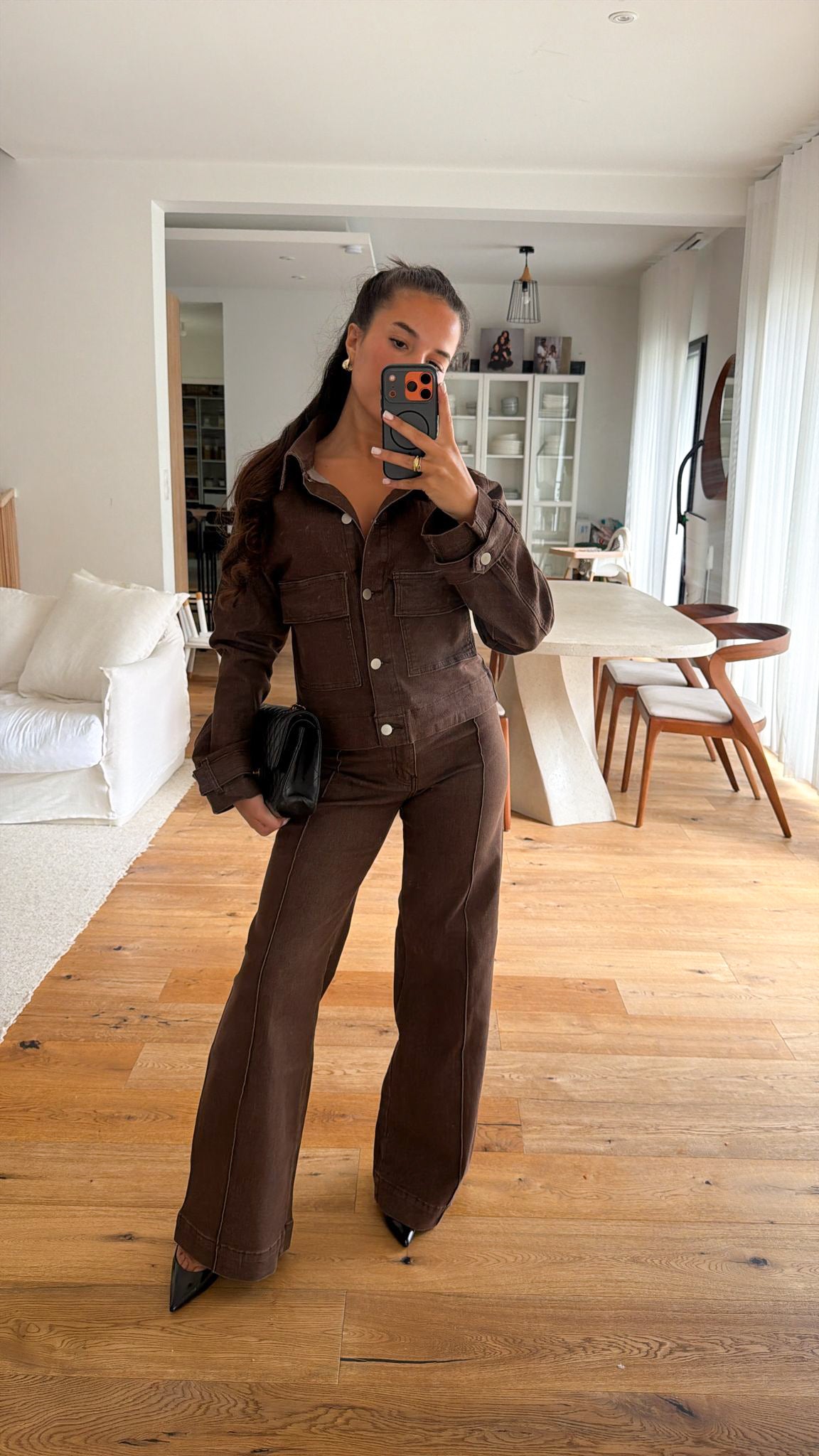 Jeans wide leg marron