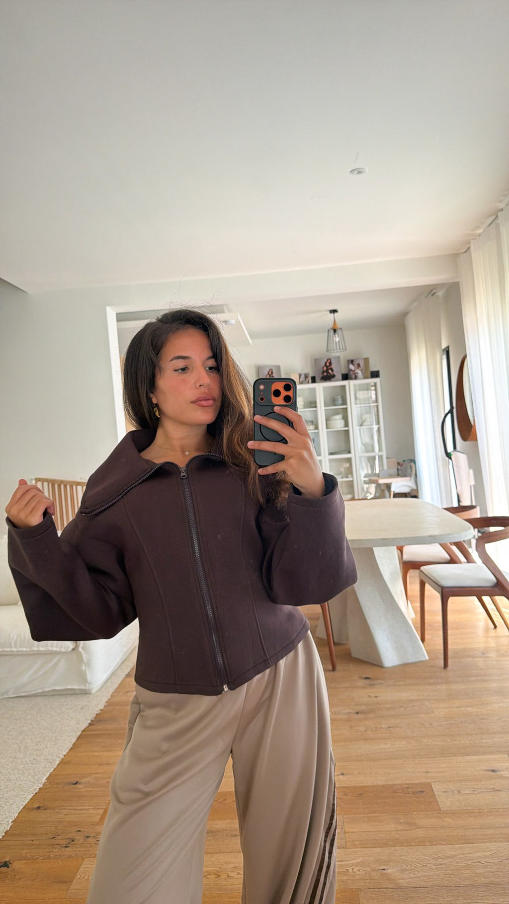 Veste bombé à zip marron