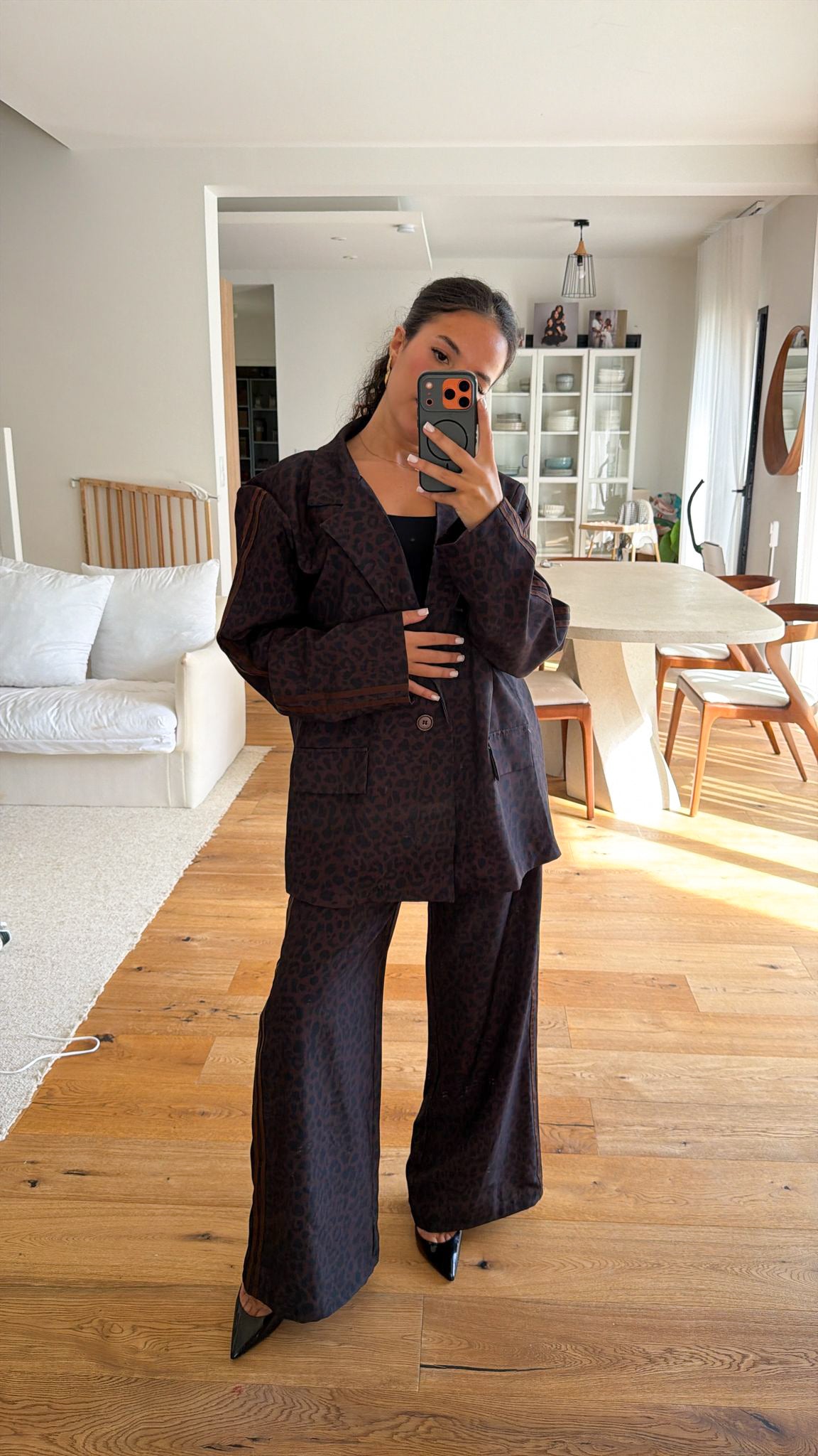 Ensemble tailleur léopard à bande marron