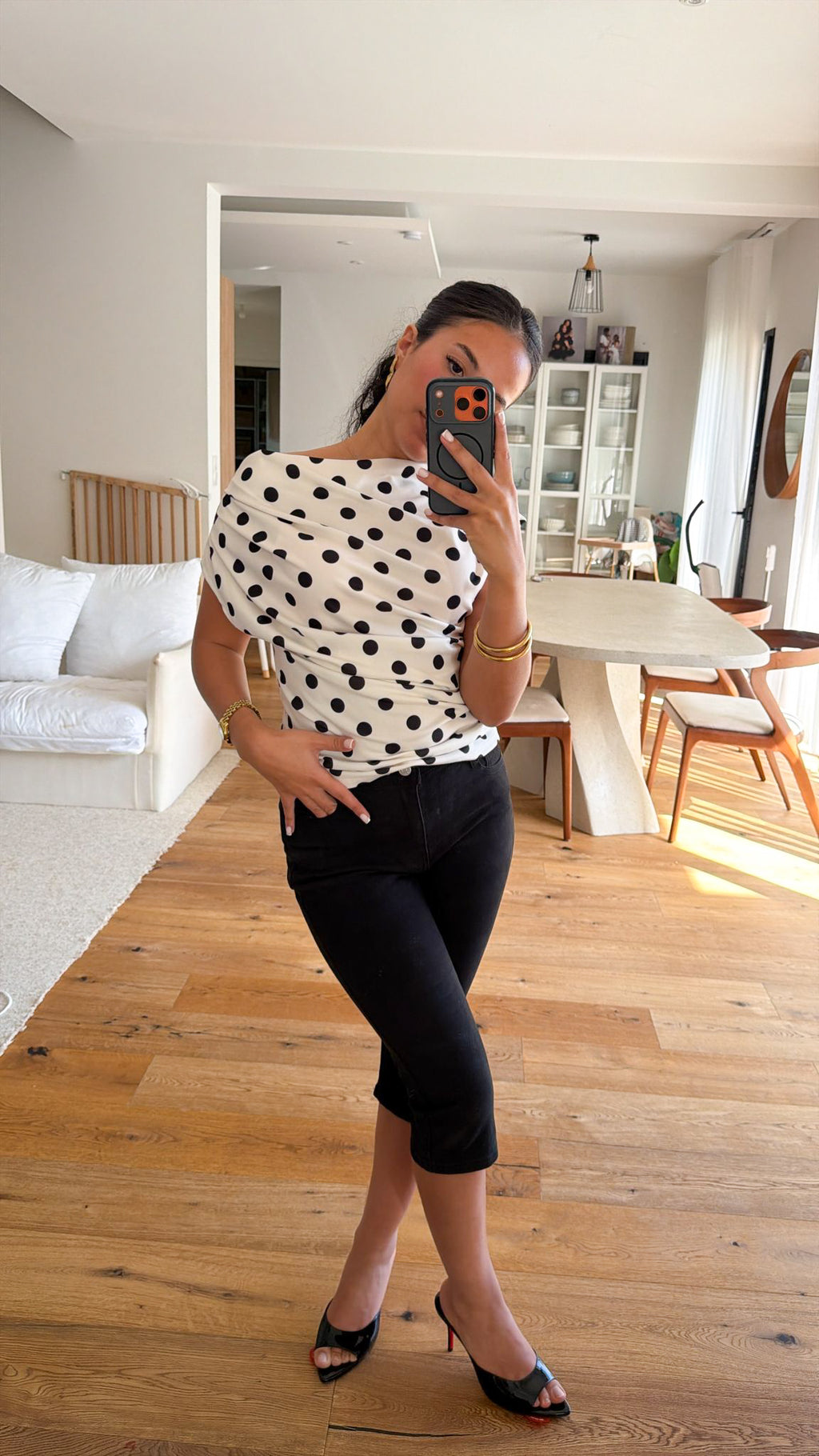 Top à pois blanc