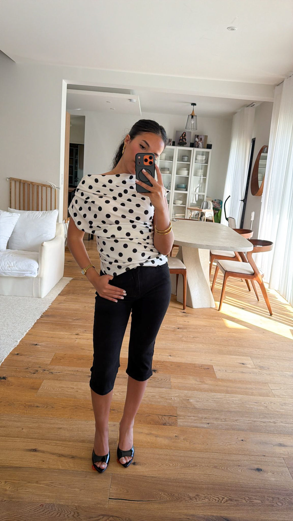 Top à pois blanc