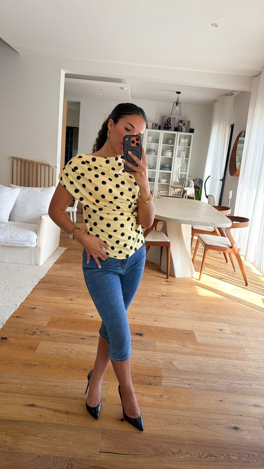 Top à pois jaune