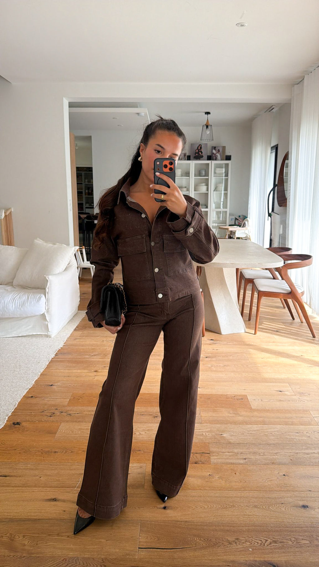 Jeans wide leg marron